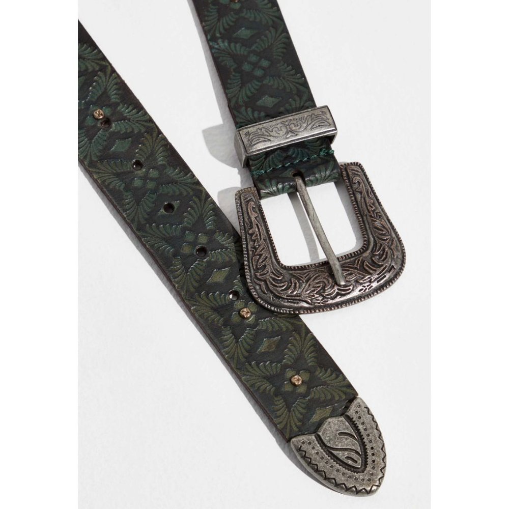 Free People Forest Green Belt with Ornate Silver Buckle